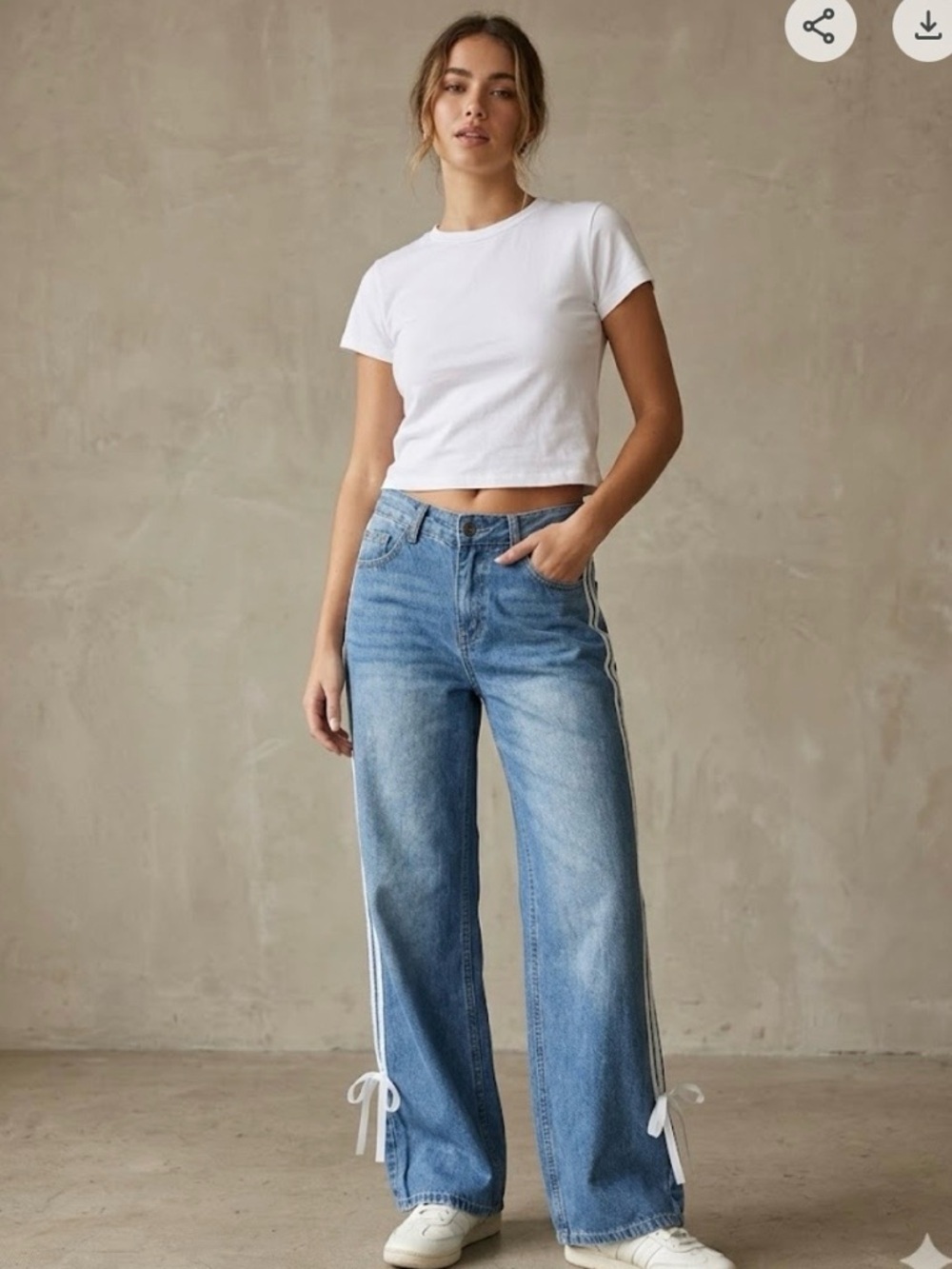 High-Rise Wide Leg Jeans with Side Ties - Light Blue Denim 765 - Picture 1 of 7